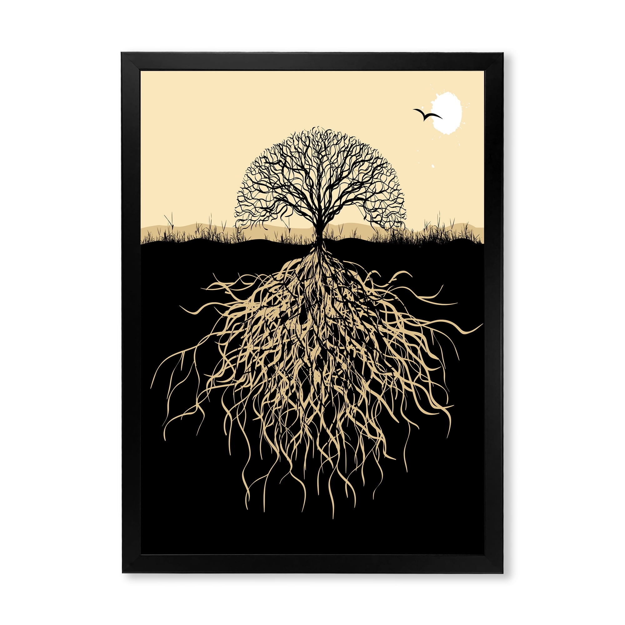 Designart 'Tree Silhouette With Underground Roots' Traditional Framed Art Print