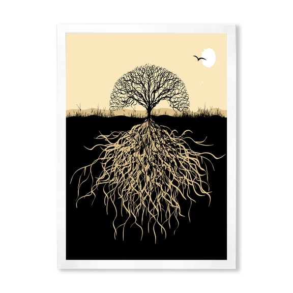 Designart 'Tree Silhouette With Underground Roots' Traditional Framed Art Print