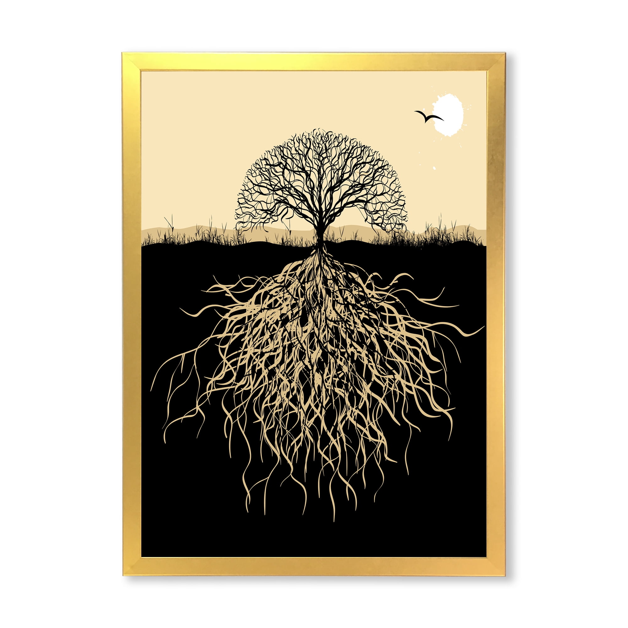 Designart 'Tree Silhouette With Underground Roots' Traditional Framed Art Print