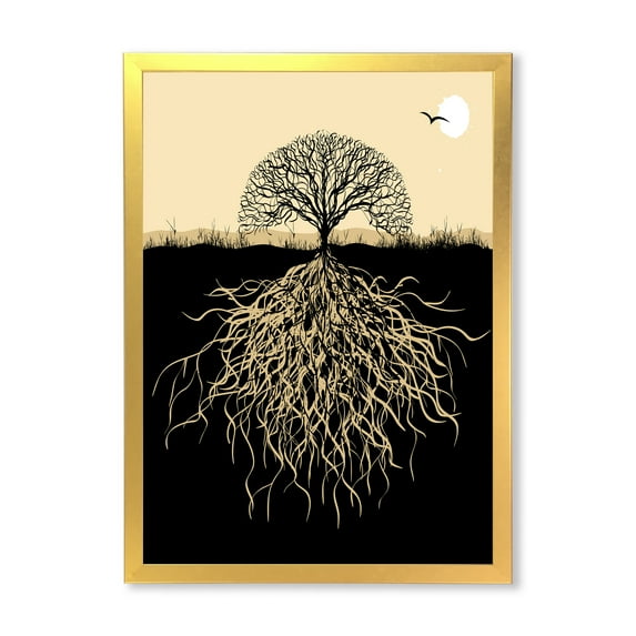 Designart 'Tree Silhouette With Underground Roots' Traditional Framed Art Print