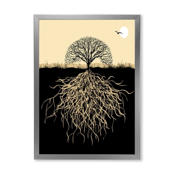 Designart 'Tree Silhouette With Underground Roots' Traditional Framed Art Print