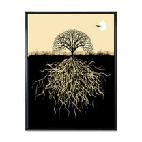 Designart 'Tree Silhouette With Underground Roots' Traditional Framed Canvas Wall Art Print