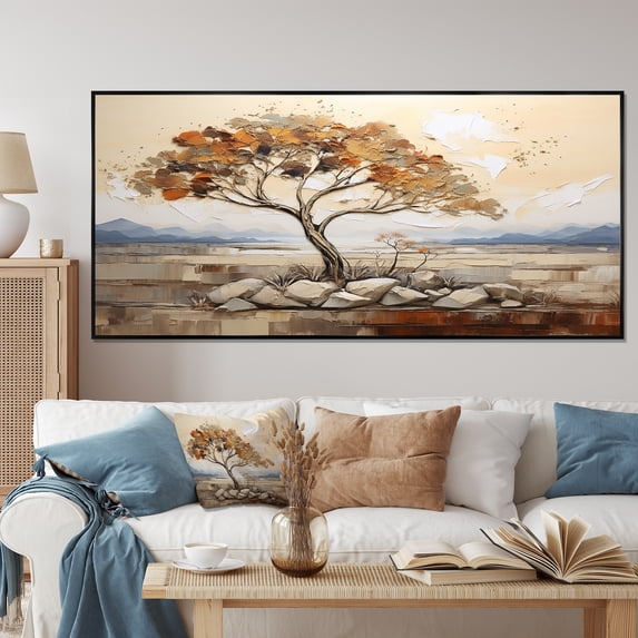 Designart "Tree Spirit of the Wild African II" Extra Large Floral Framed Wall Art - Global Yellow Tree African Bedroom Framed Canvas Wall Art