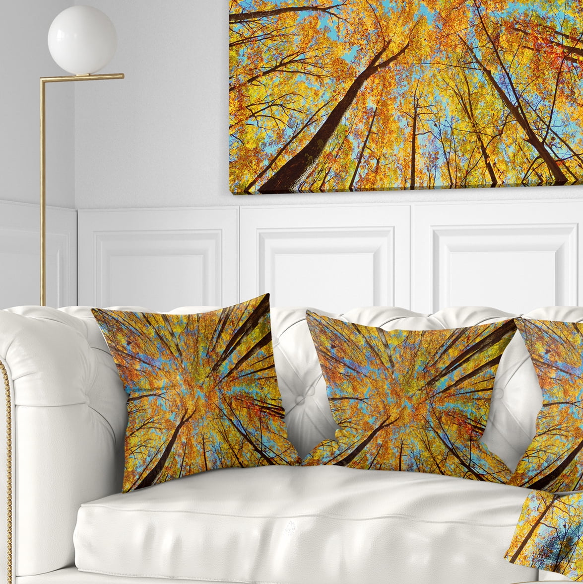 Designart Tree Tops in Autumn Forest - Forest Throw Pillow - 16x16