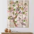 thumbnail image 1 of Designart 'Tree With Colorful Birds Sitting On Flowering Branches' Traditional Print on Natural Pine Wood, 1 of 5