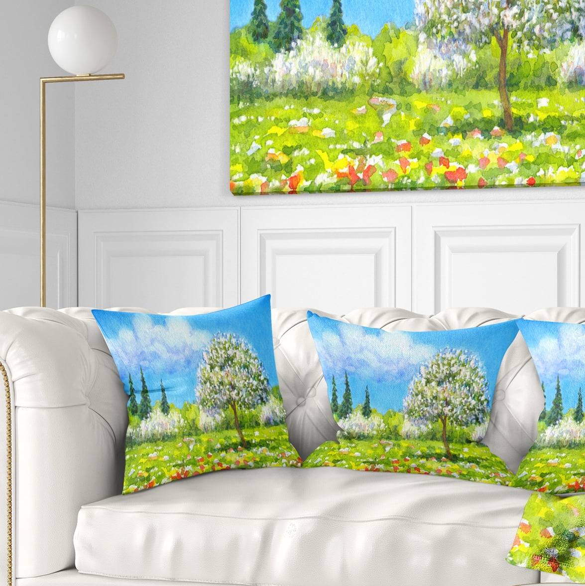 Designart Tree in Different Seasons - Watercolor Landscape Printed Throw Pillow - 18x18