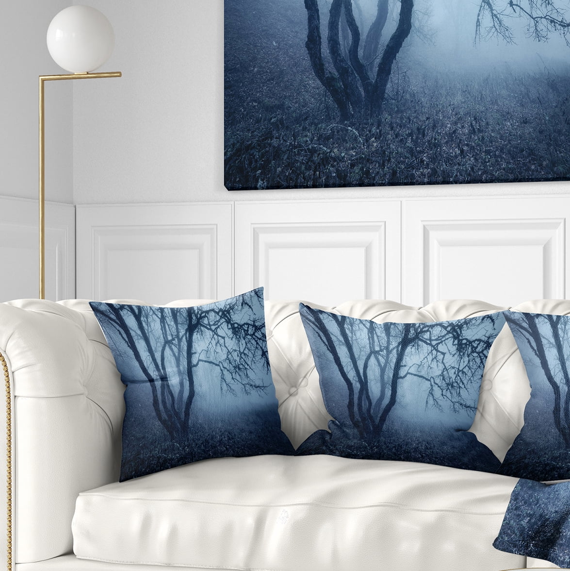 Designart Tree in Foggy Dark Forest - Landscape Photography Throw Pillow - 18x18