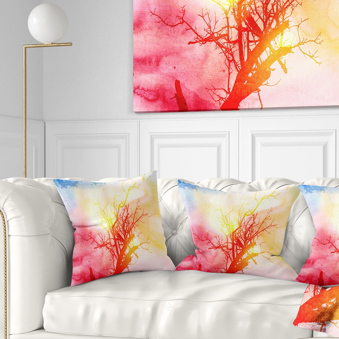 Designart Tree with Colorful Smoke - Trees Painting Throw Pillow - 18x18
