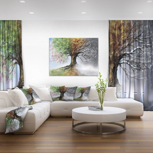 Designart 'Tree with Four Seasons ' Large Tree Painting Canvas Art ...