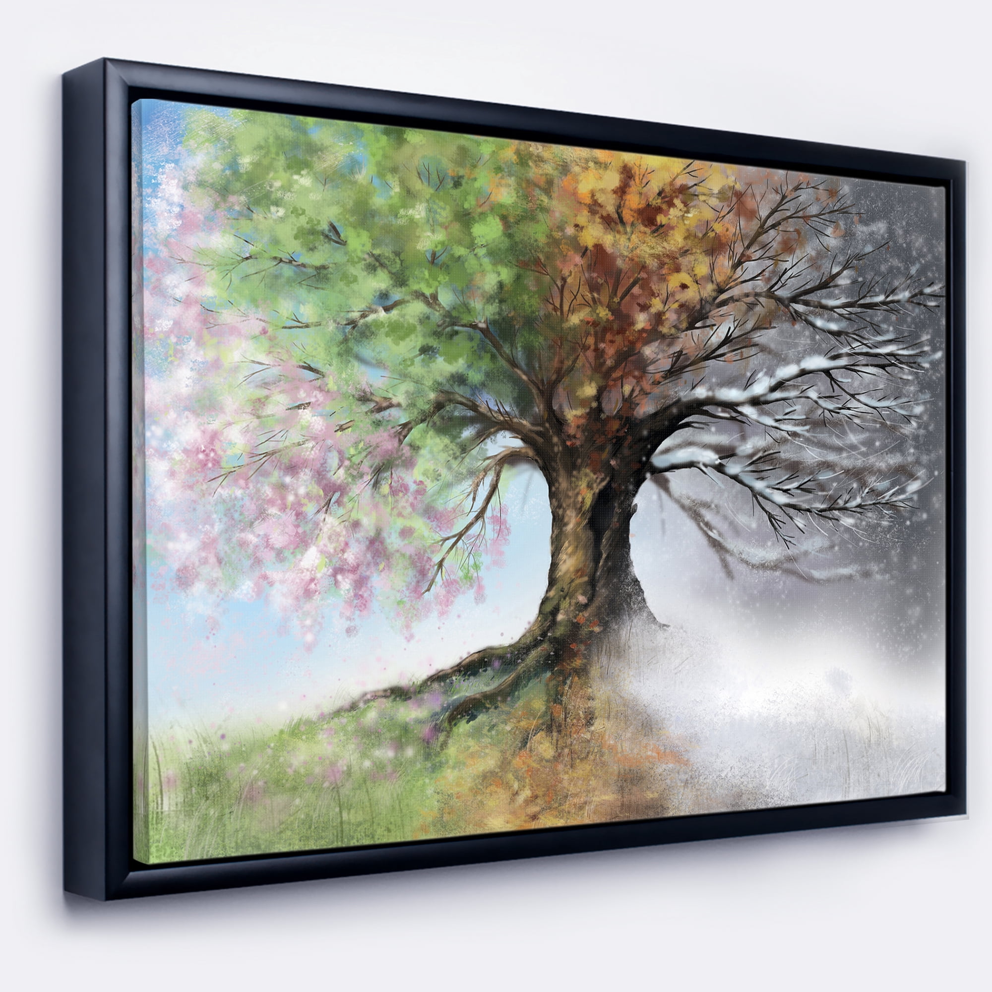 Designart ' Tree with Four Seasons ' Large Tree Painting Framed Canvas Art Print