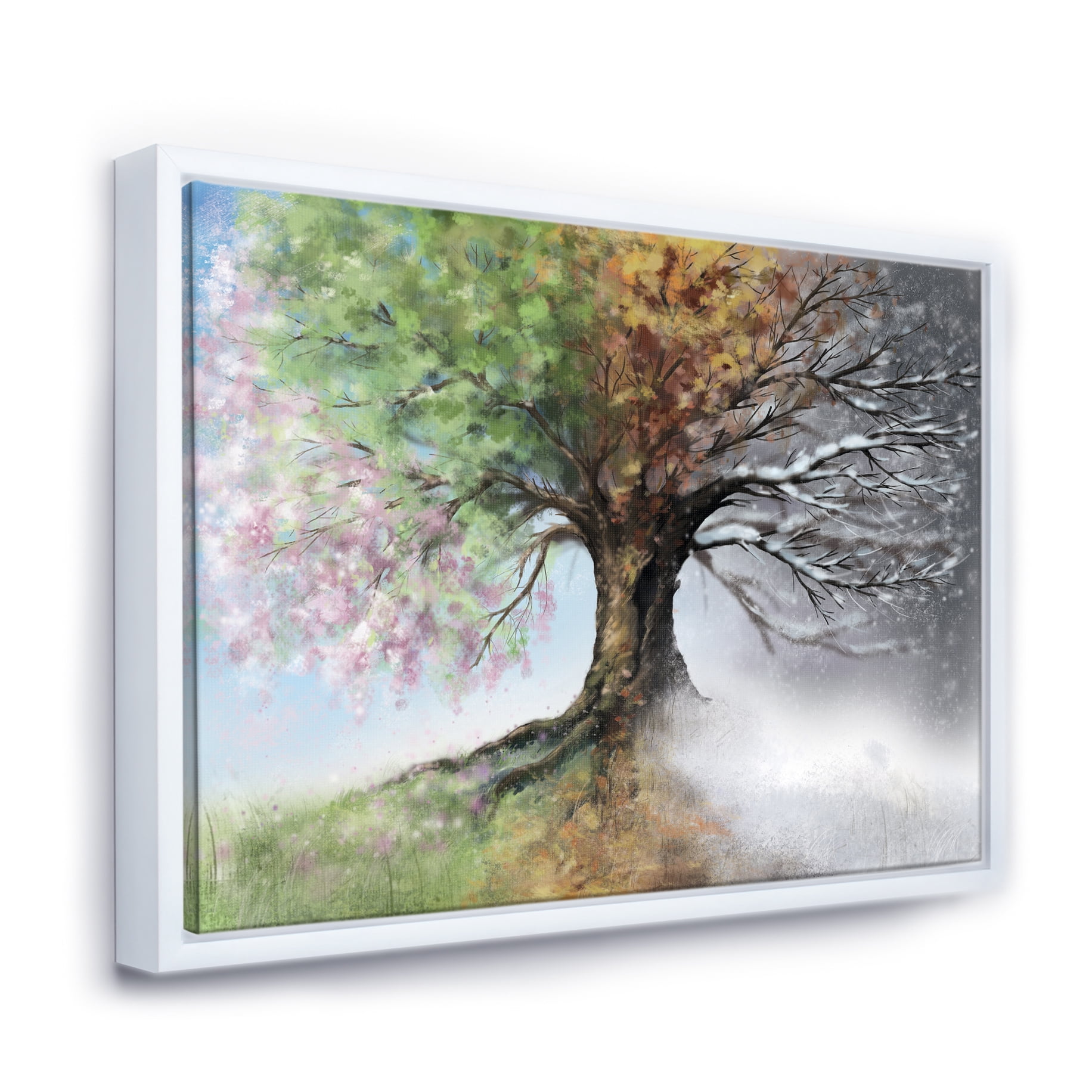 Designart ' Tree with Four Seasons ' Tree Painting Framed Canvas Art Print