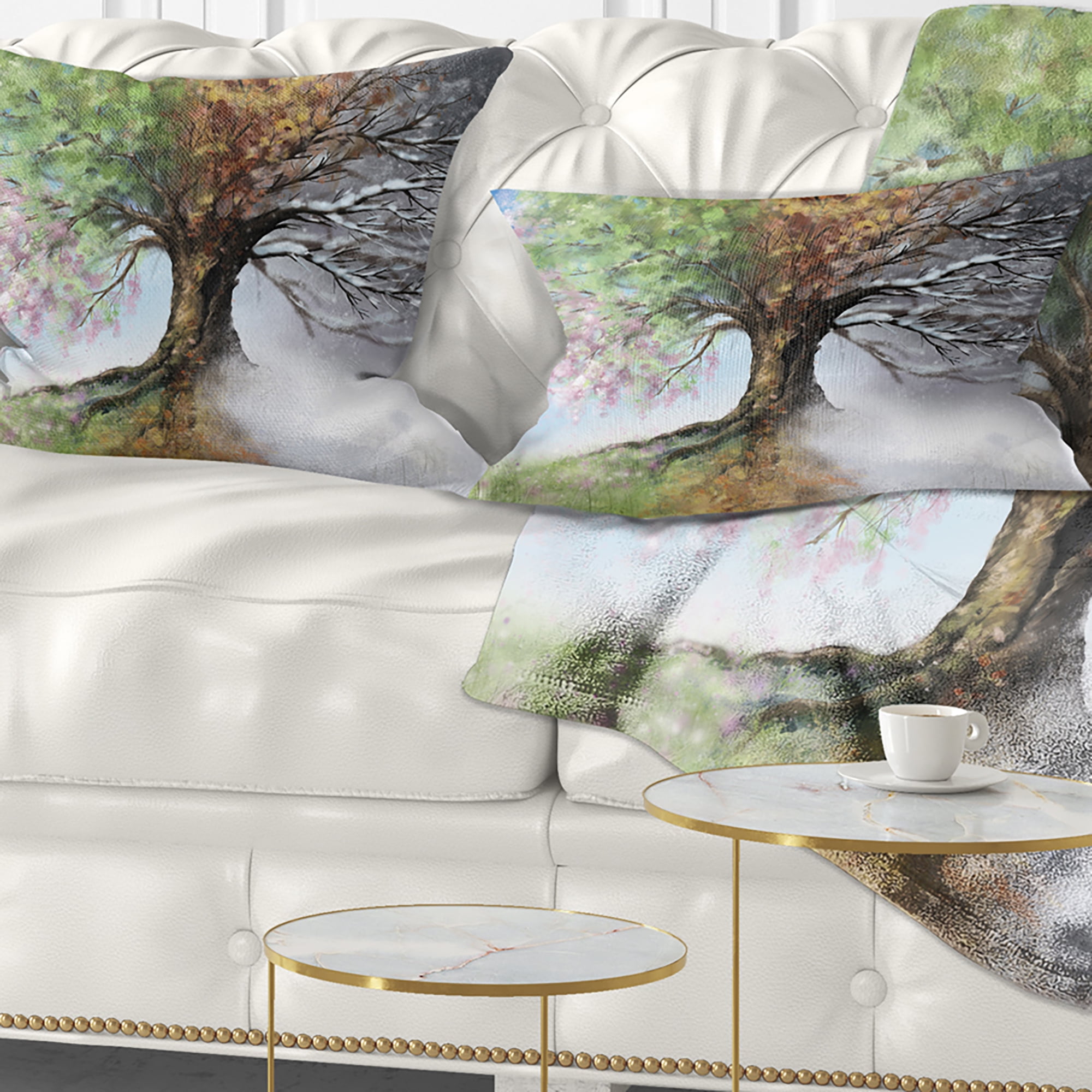 Designart Tree with Four Seasons - Tree Painting Throw Pillow - 12x20