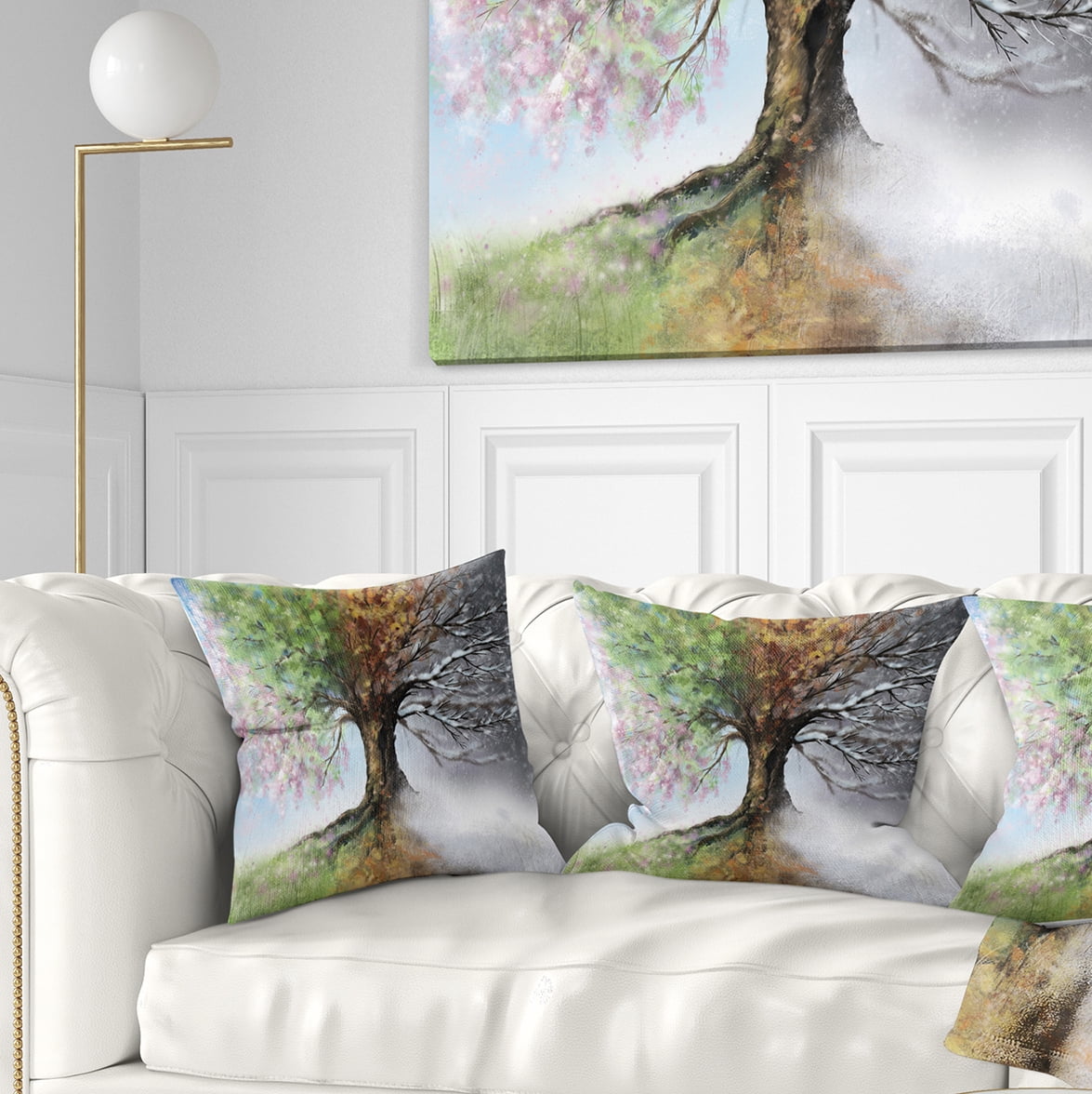 Designart Tree with Four Seasons - Tree Painting Throw Pillow - 16x16