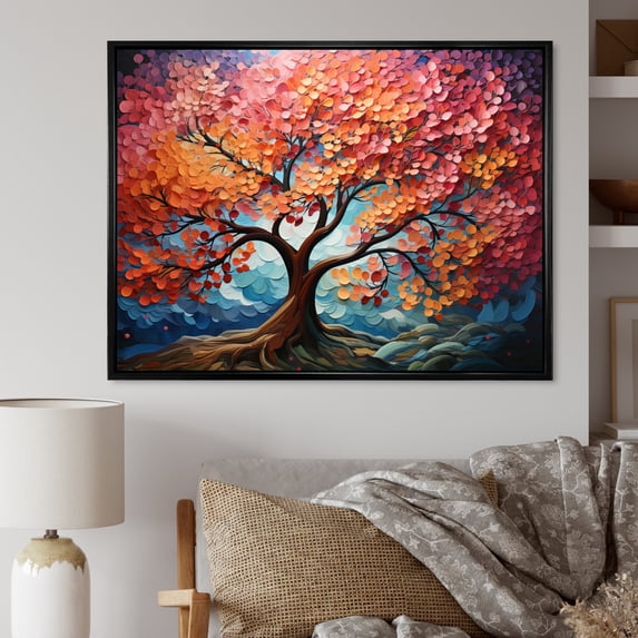 Designart "Trees Abstract Pink Peach Euphony" Modern Floater Framed Canvas Print