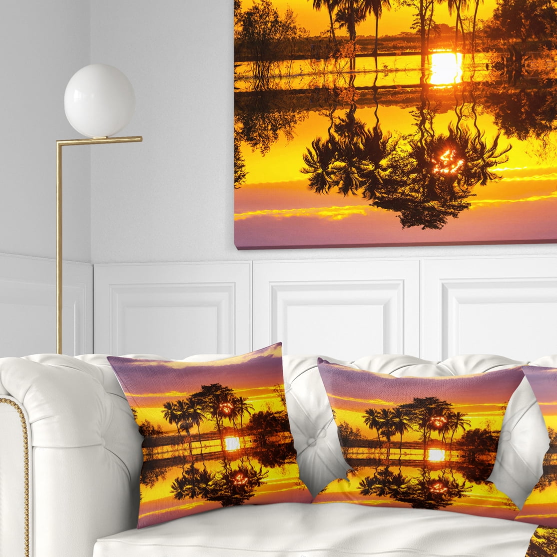 Designart Trees Mirrored in Flooded Waters - Landscape Wall Throw Pillow - 16x16