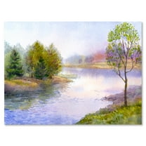 Designart ' Trees On The Bank Of River ' Lake House Canvas Wall Art Print