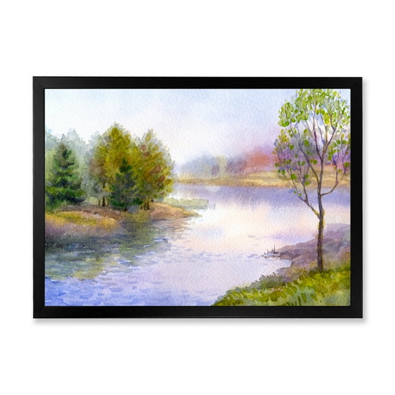 Designart 'Trees On The Bank Of River' Lake House Framed Art Print