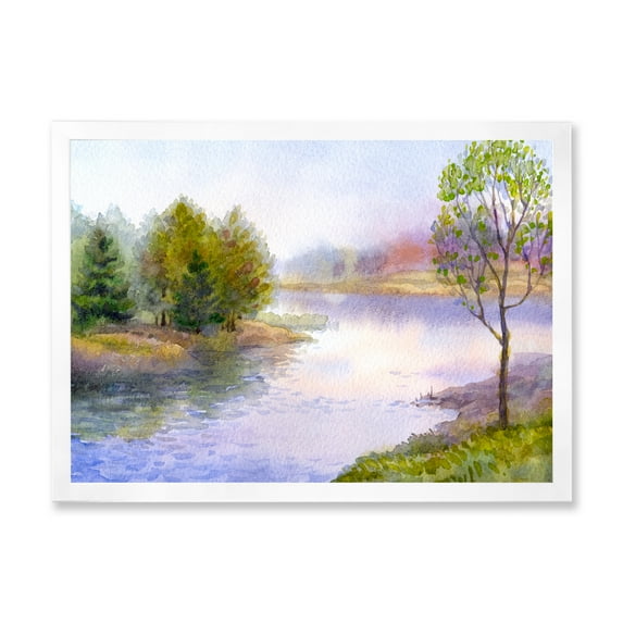 Designart 'Trees On The Bank Of River' Lake House Framed Art Print