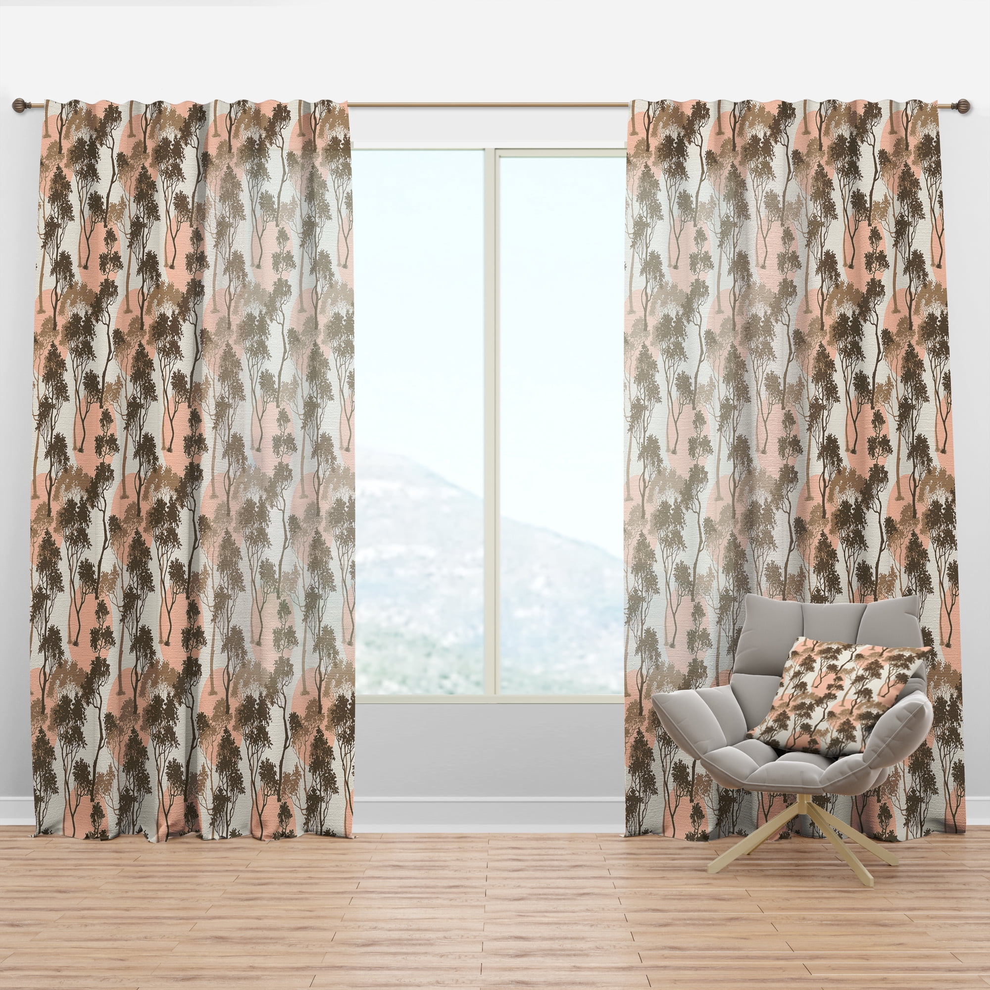 Designart 'Trees Pattern Under The Full Moon In Forest' Abstract Curtain Panel
