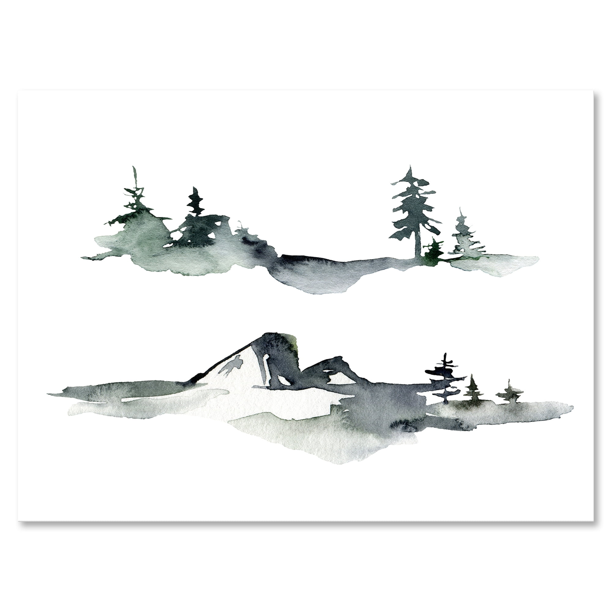 Designart ' Trees With Winter Dark Blue Mountain Landscape I ' Modern Canvas Wall Art Print