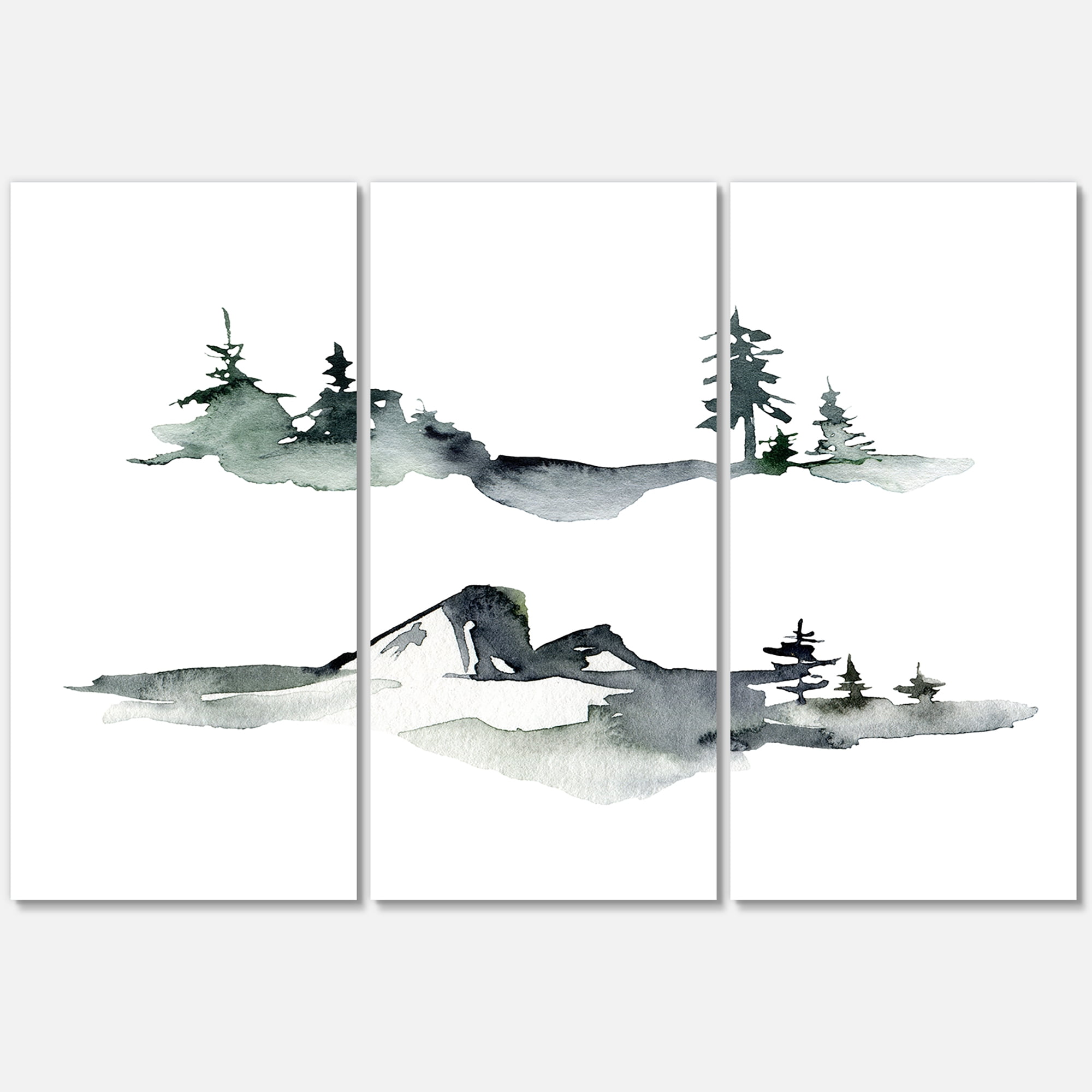 Designart ' Trees With Winter Dark Blue Mountain Landscape I ' Modern Canvas Wall Art Print