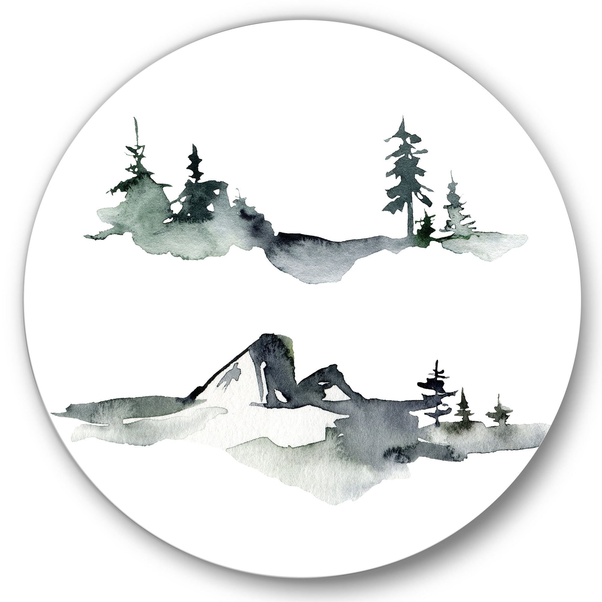 Designart 'Trees With Winter Dark Blue Mountain Landscape I' Modern Circle Metal Wall Art 29x29 - Disc of 29