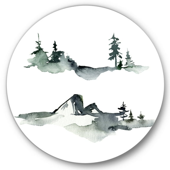 Designart 'Trees With Winter Dark Blue Mountain Landscape I' Modern Circle Metal Wall Art 36x36 - Disc of 36