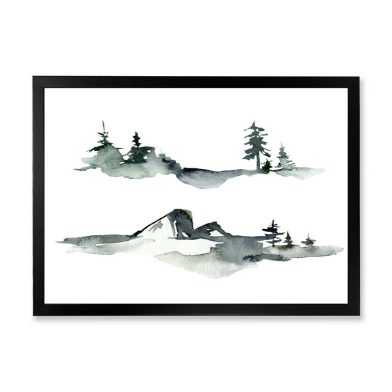 Designart 'Trees With Winter Dark Blue Mountain Landscape I' Modern Framed Art Print