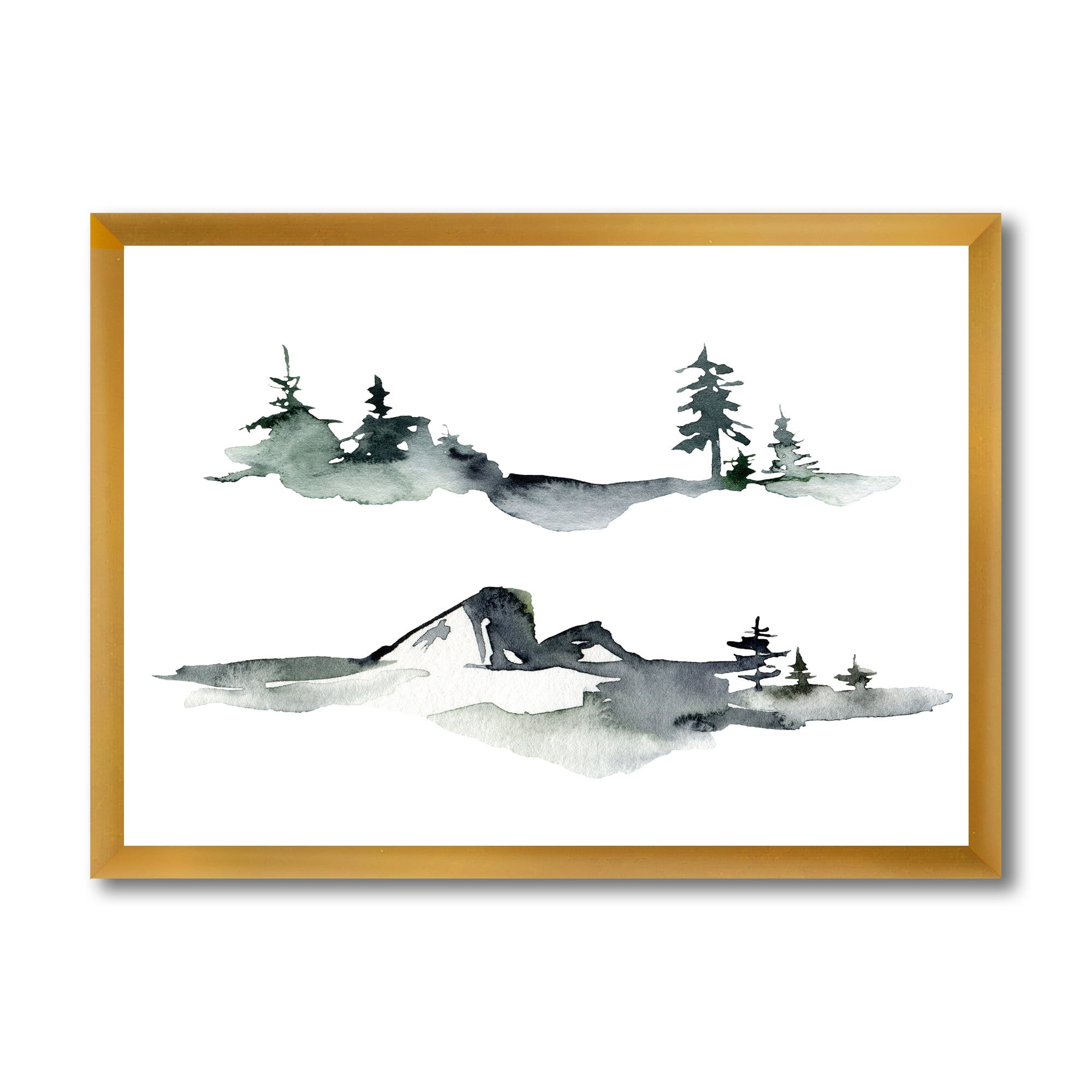 Designart 'Trees With Winter Dark Blue Mountain Landscape I' Modern Framed Art Print