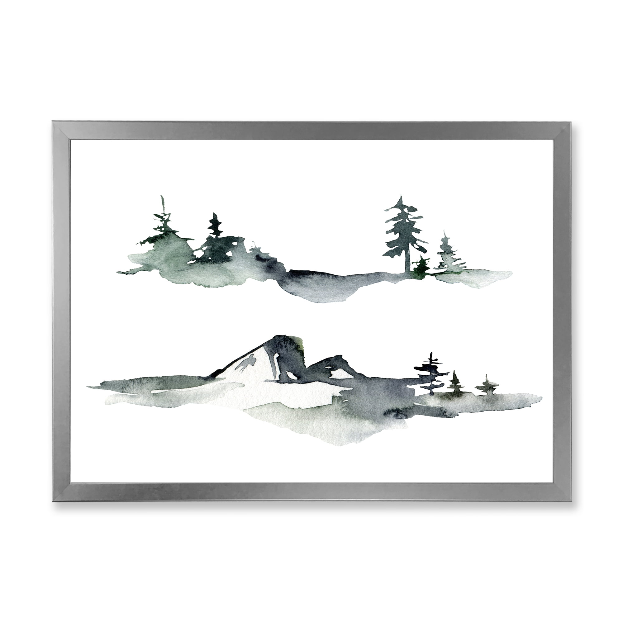 Designart 'Trees With Winter Dark Blue Mountain Landscape I' Modern Framed Art Print