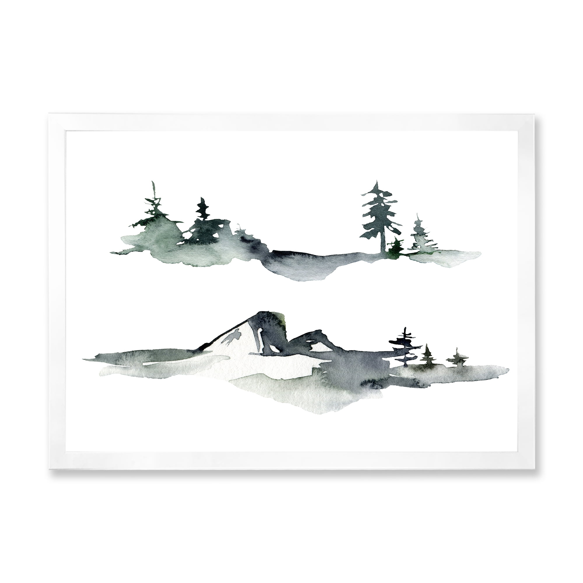 Designart 'Trees With Winter Dark Blue Mountain Landscape I' Modern Framed Art Print
