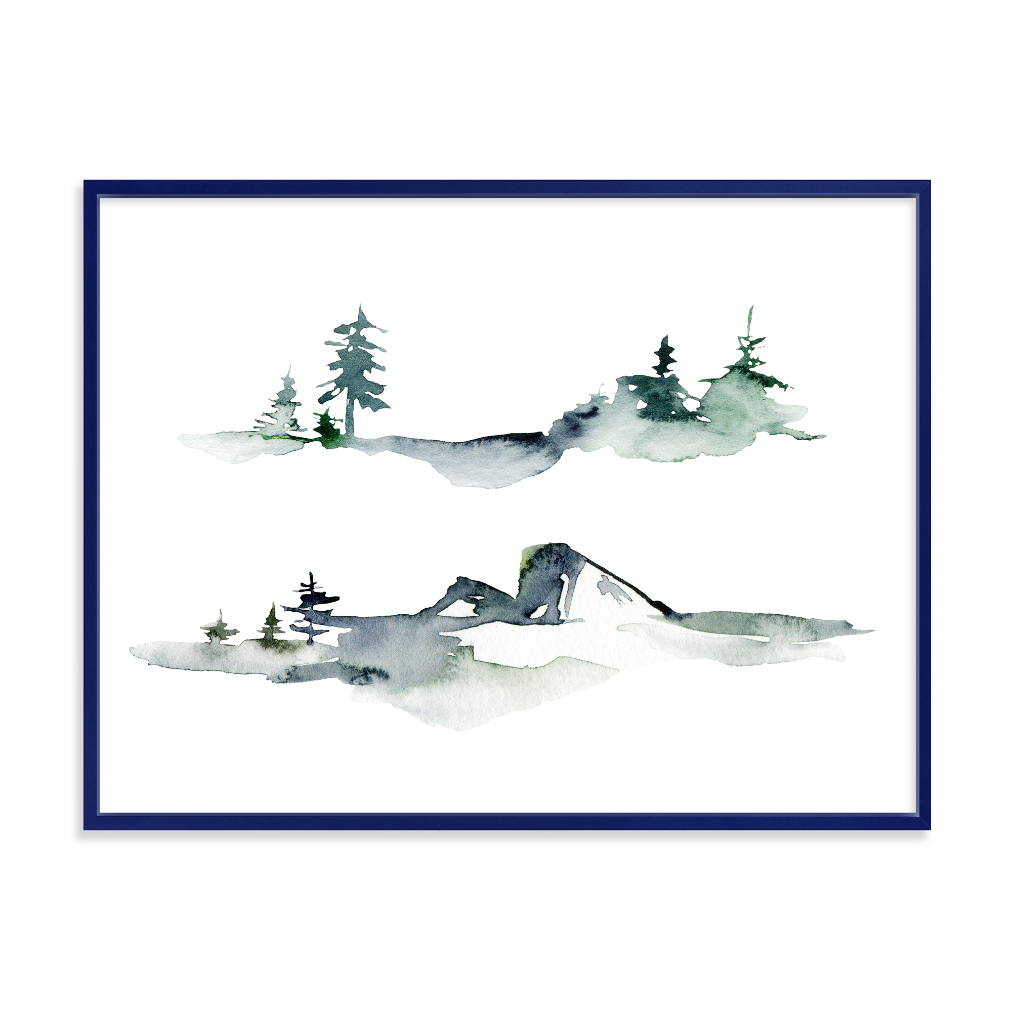 Designart 'Trees With Winter Dark Blue Mountain Landscape I' Modern Framed Canvas Wall Art Print