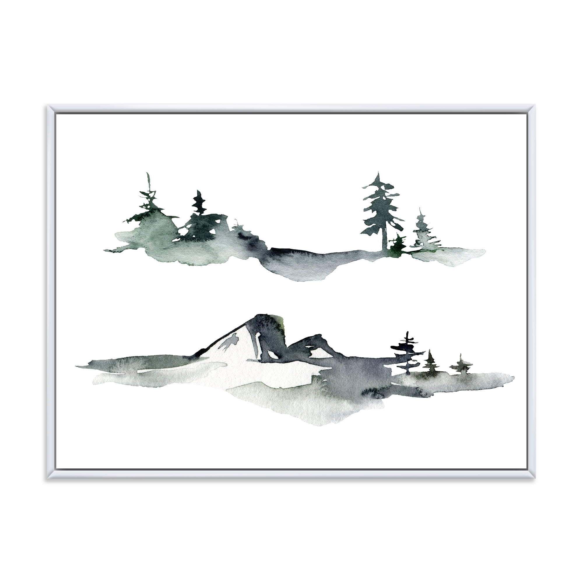 Designart 'Trees With Winter Dark Blue Mountain Landscape I' Modern Framed Canvas Wall Art Print