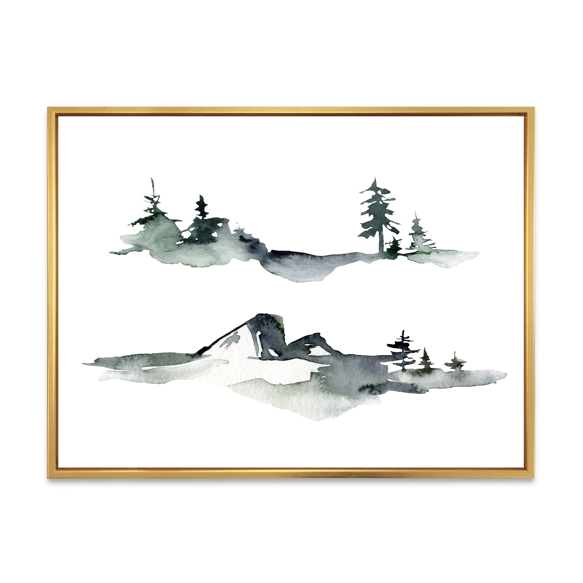 Designart 'Trees With Winter Dark Blue Mountain Landscape I' Modern Framed Canvas Wall Art Print
