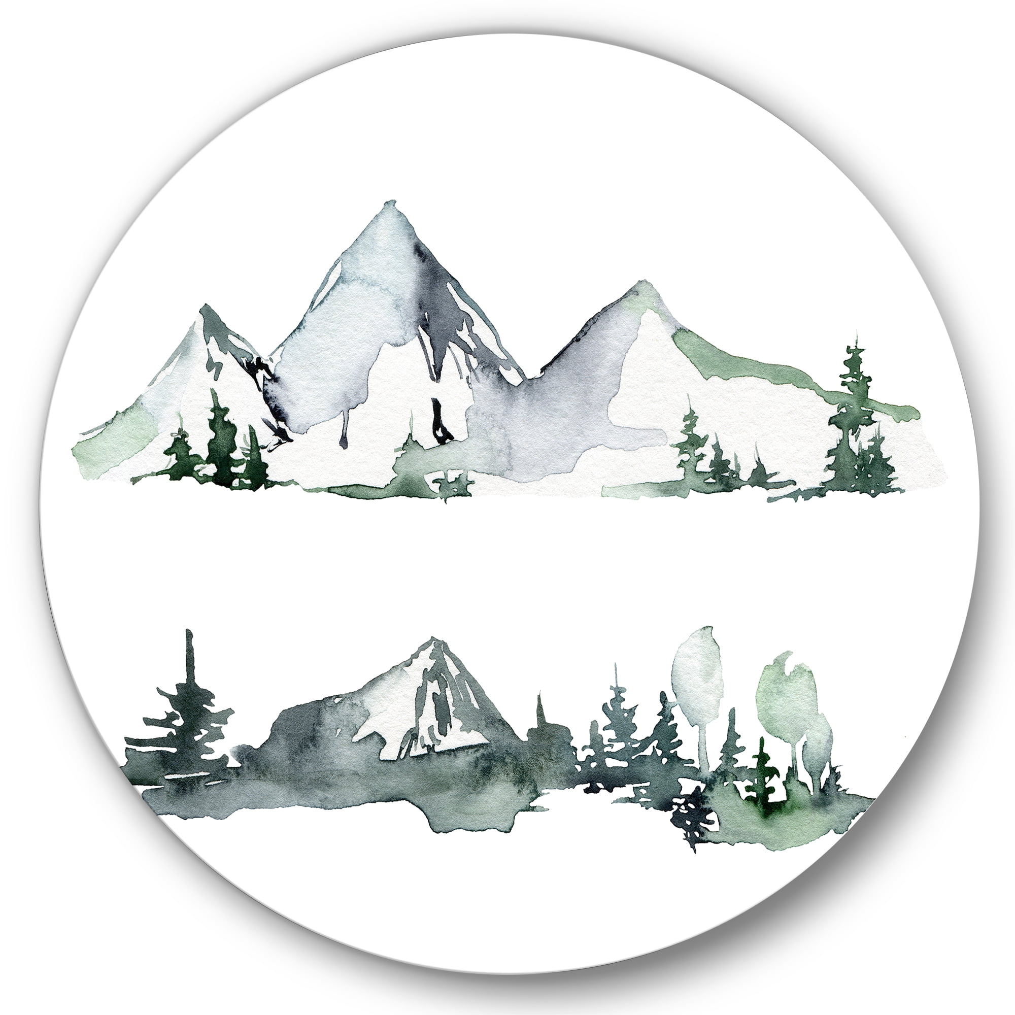Designart 'Trees With Winter Dark Blue Mountain Landscape II' Modern Circle Metal Wall Art 11x11 - Disc of 11