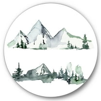 Designart 'Trees With Winter Dark Blue Mountain Landscape II' Modern Circle Metal Wall Art 36x36 - Disc of 36