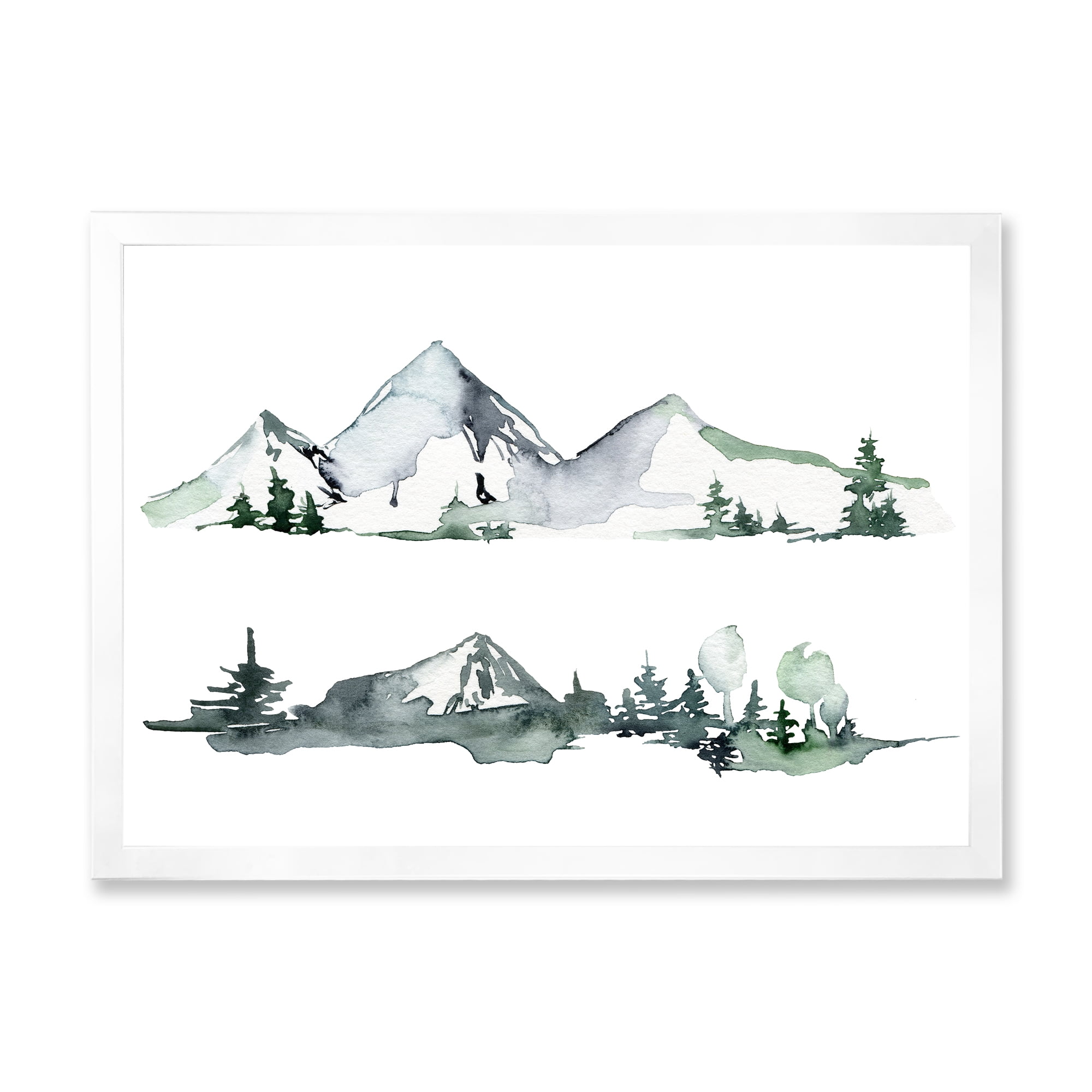 Designart 'Trees With Winter Dark Blue Mountain Landscape II' Modern Framed Art Print