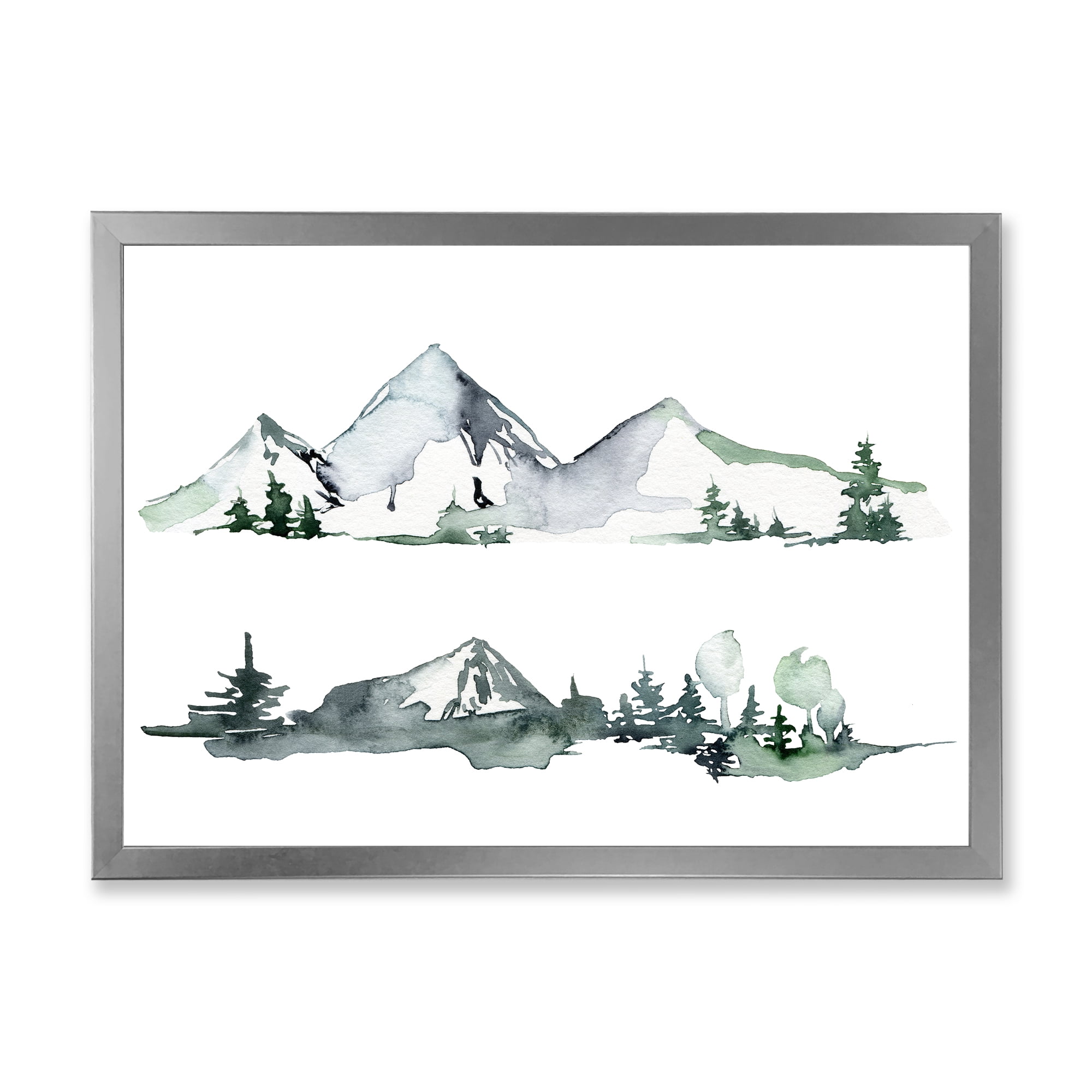 Designart 'Trees With Winter Dark Blue Mountain Landscape II' Modern Framed Art Print