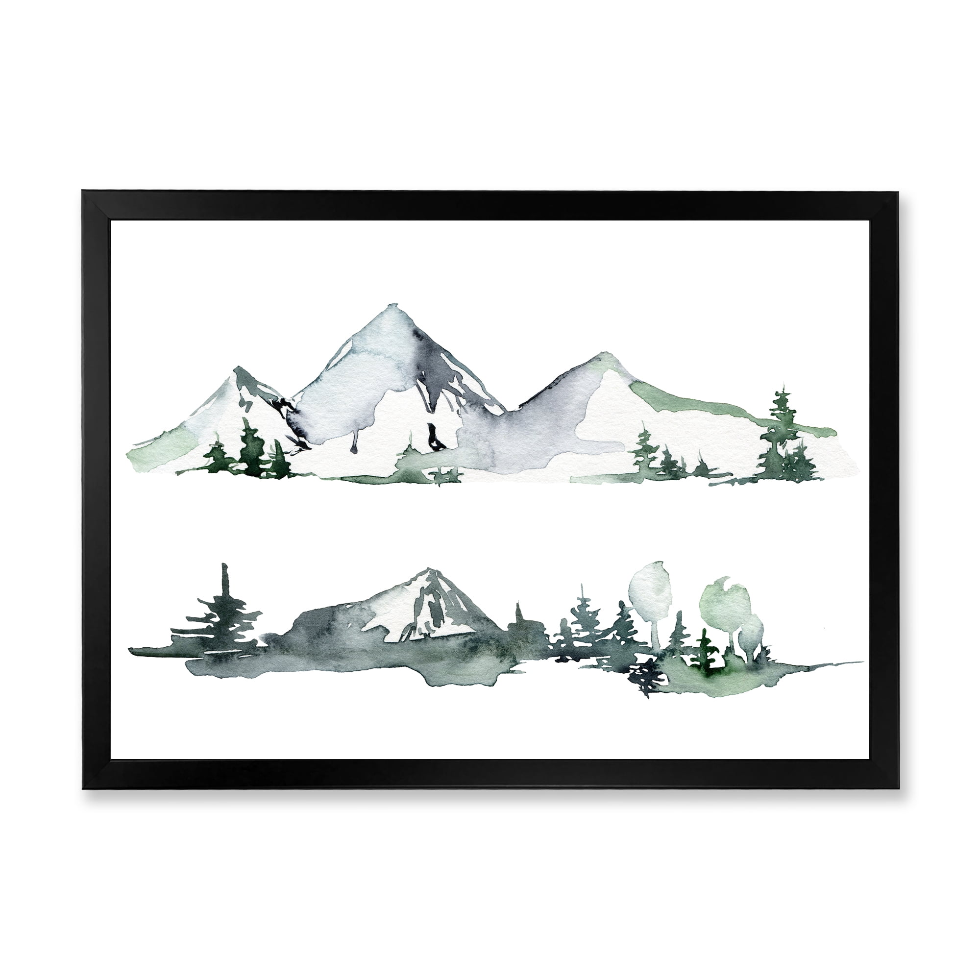 Designart 'Trees With Winter Dark Blue Mountain Landscape II' Modern Framed Art Print