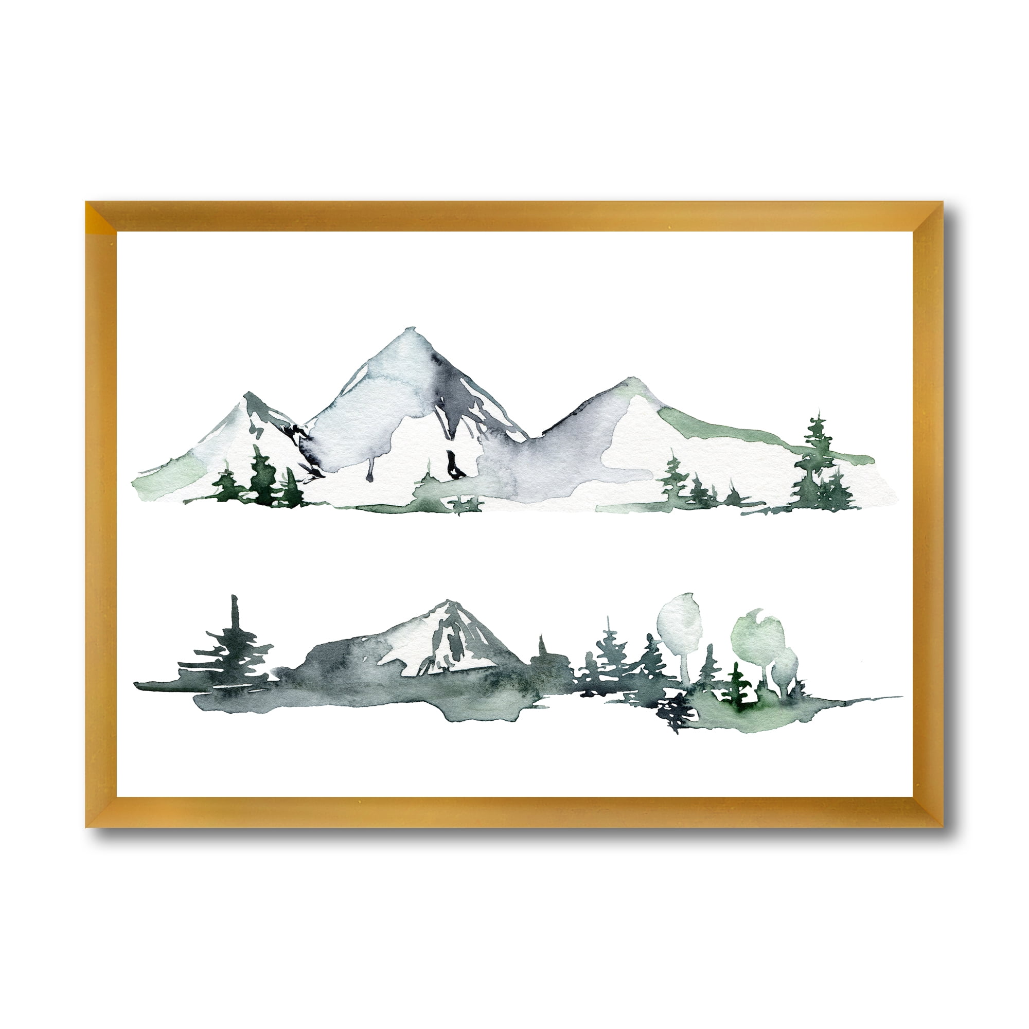 Designart 'Trees With Winter Dark Blue Mountain Landscape II' Modern Framed Art Print