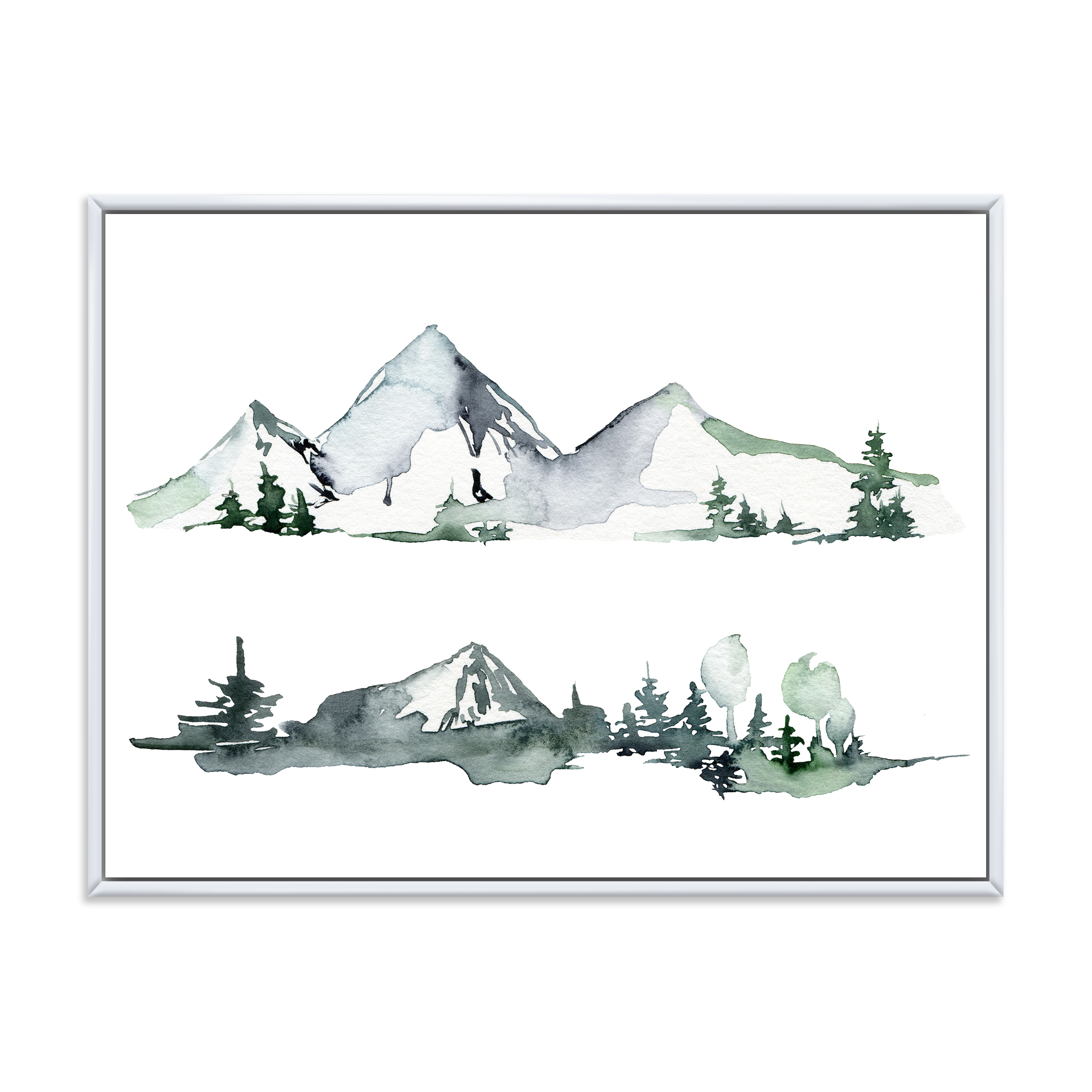 Designart 'Trees With Winter Dark Blue Mountain Landscape II' Modern Framed Canvas Wall Art Print