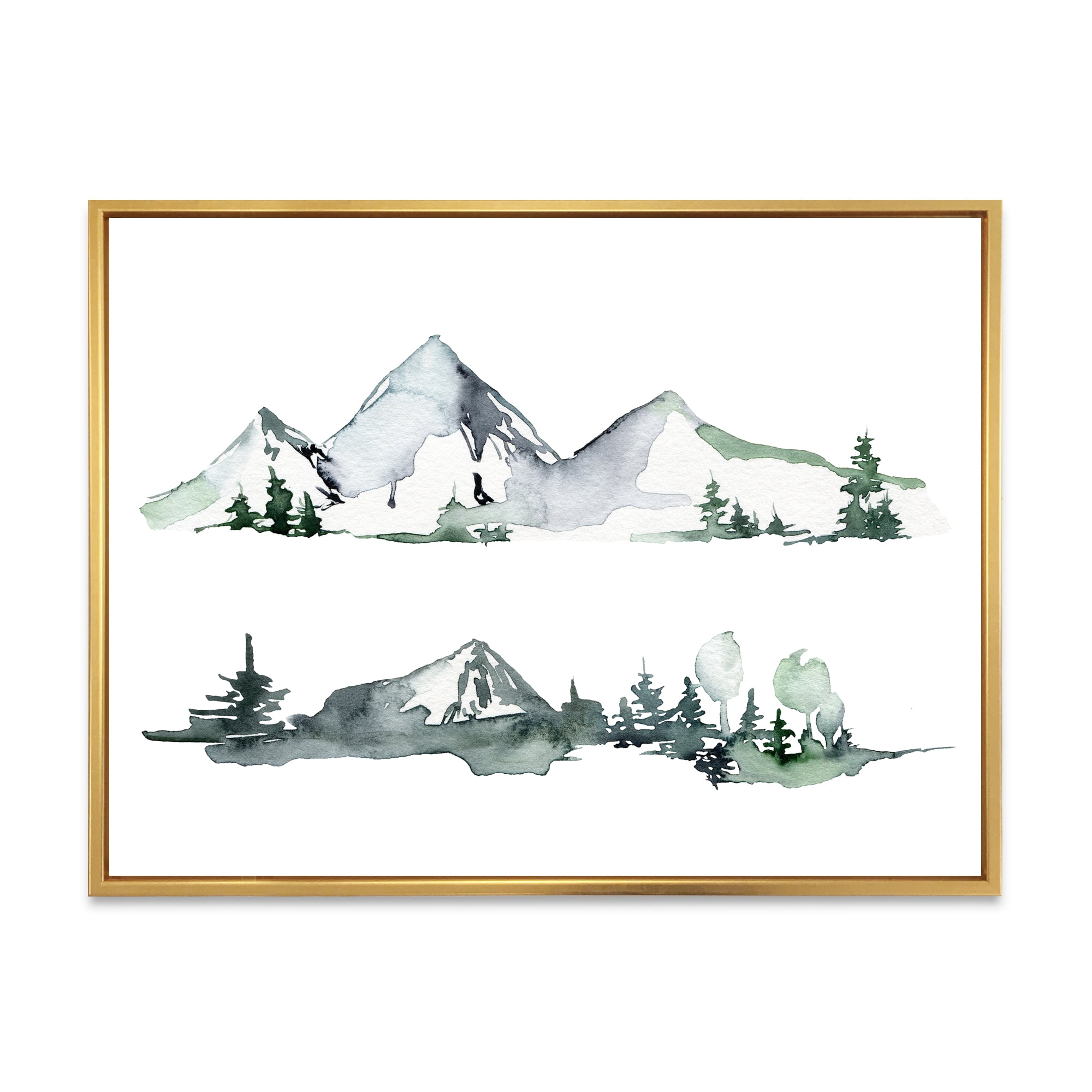 Designart 'Trees With Winter Dark Blue Mountain Landscape II' Modern Framed Canvas Wall Art Print