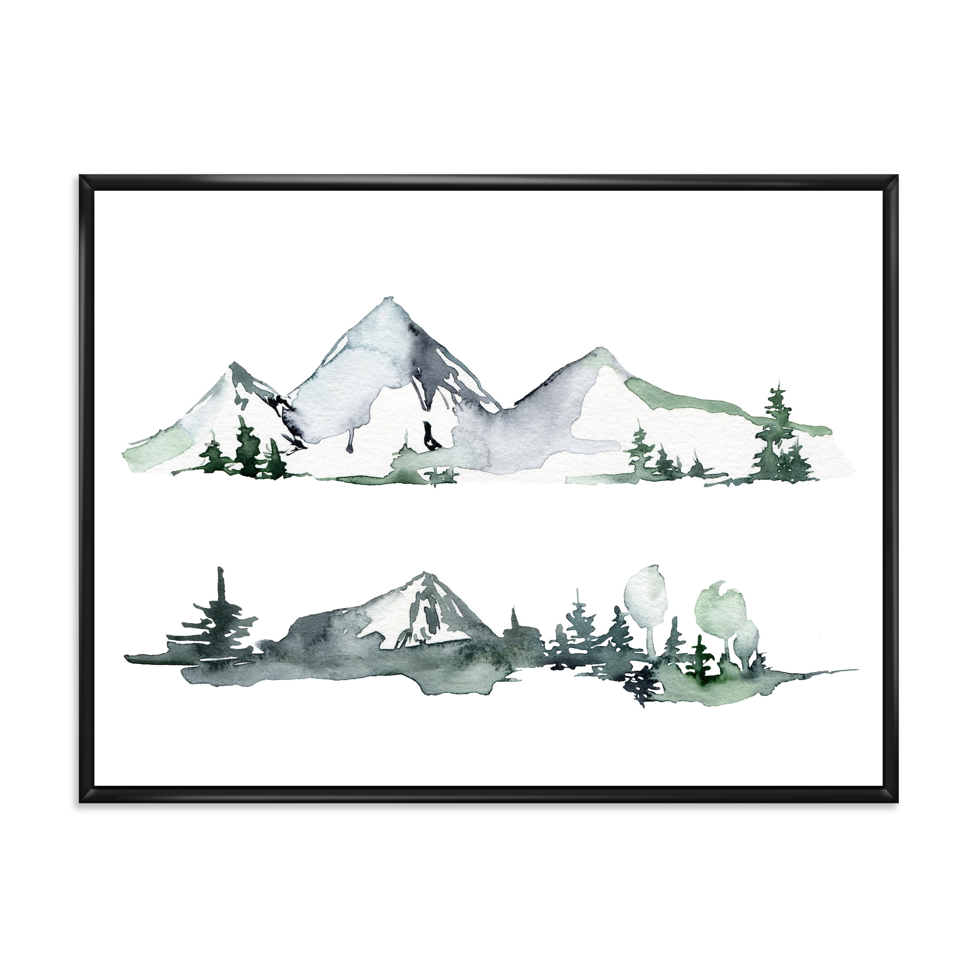 Designart 'Trees With Winter Dark Blue Mountain Landscape II' Modern Framed Canvas Wall Art Print