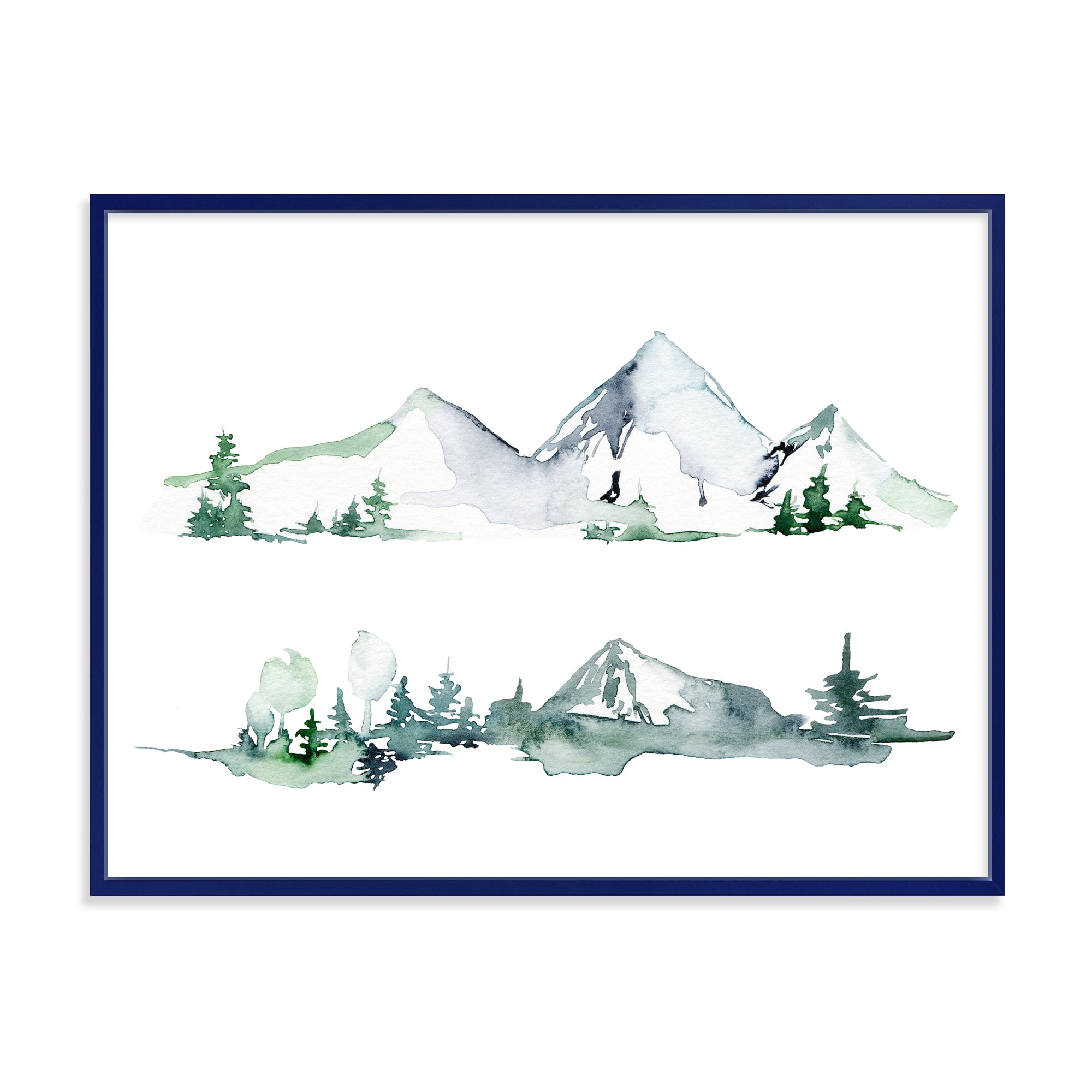 Designart 'Trees With Winter Dark Blue Mountain Landscape II' Modern Framed Canvas Wall Art Print