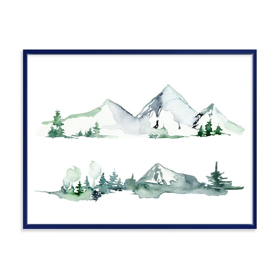 Designart 'Trees With Winter Dark Blue Mountain Landscape II' Modern Framed Canvas Wall Art Print
