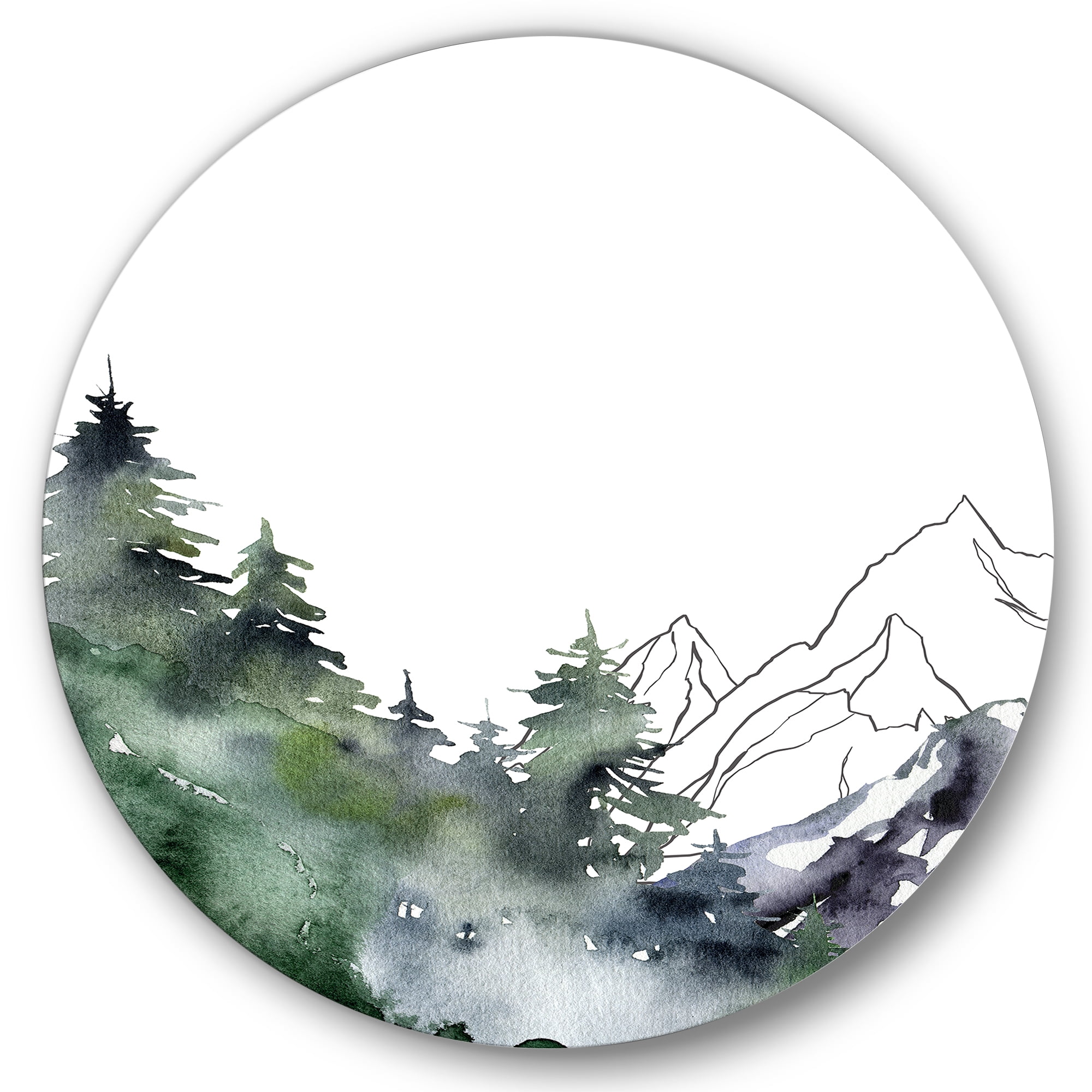 Designart 'Trees With Winter Dark Blue Mountain Landscape III' Modern Circle Metal Wall Art 23x23 - Disc of 23