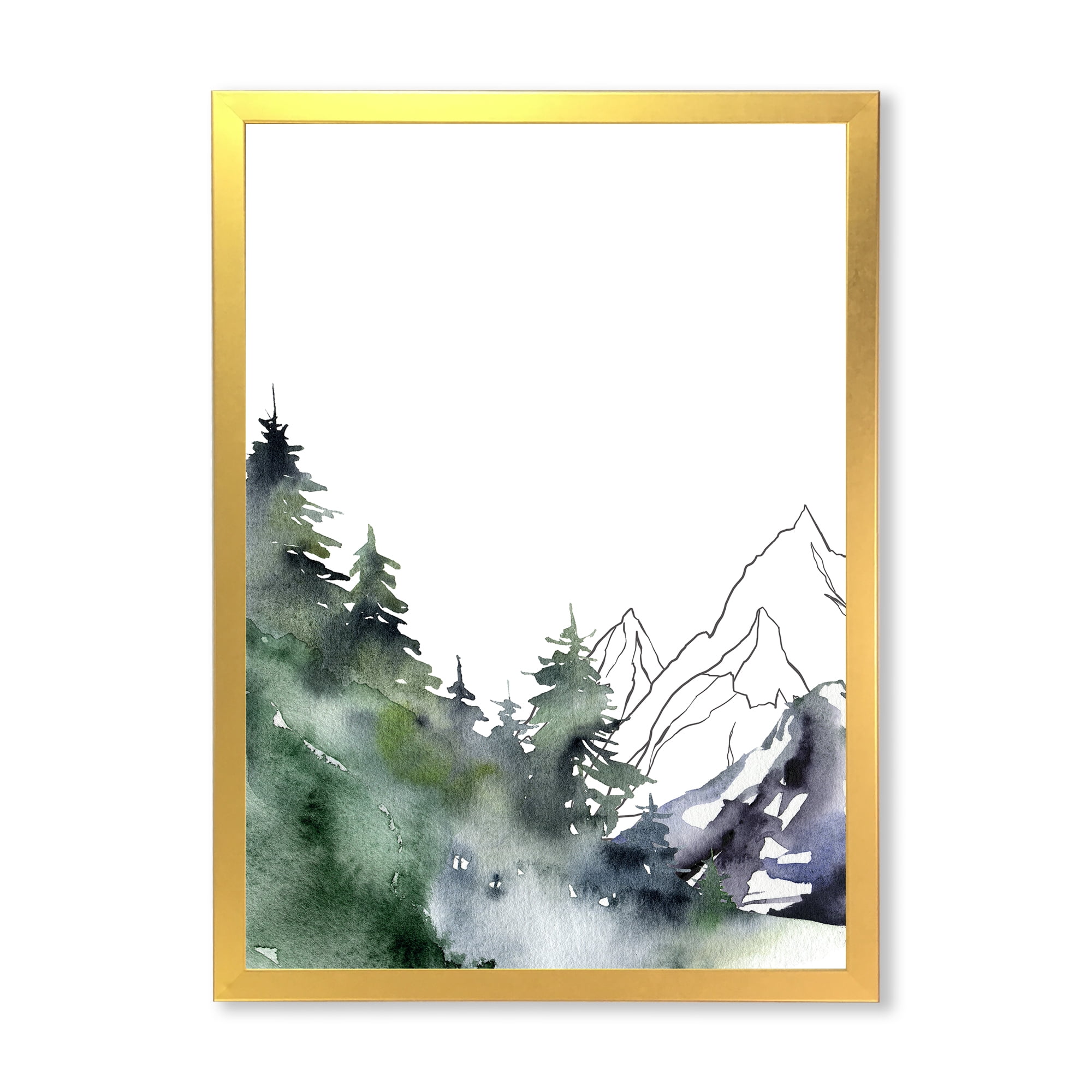 Designart 'Trees With Winter Dark Blue Mountain Landscape III' Modern Framed Art Print