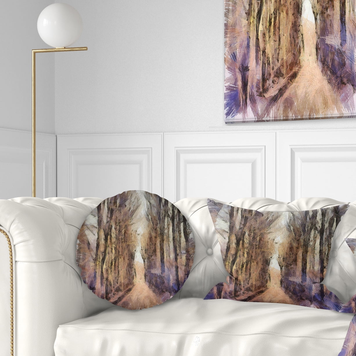 Designart Trees and Road Nature Watercolor - Landscape Printed Throw Pillow - 12x20