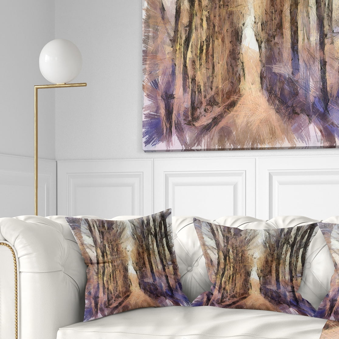 Designart Trees and Road Nature Watercolor - Landscape Printed Throw Pillow - 16x16
