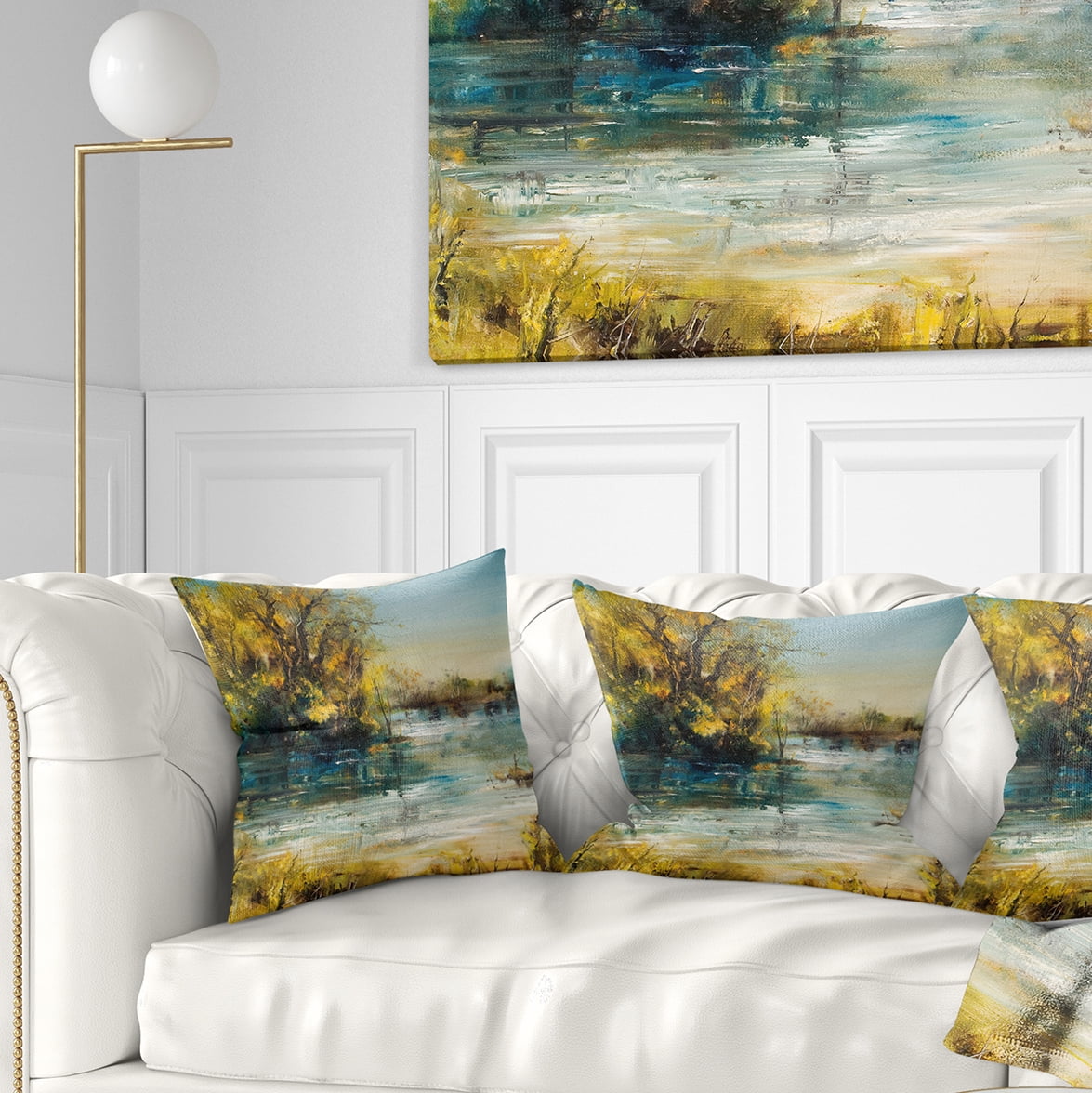 Designart Trees by the Lake - Landscape Printed Throw Pillow - 16x16